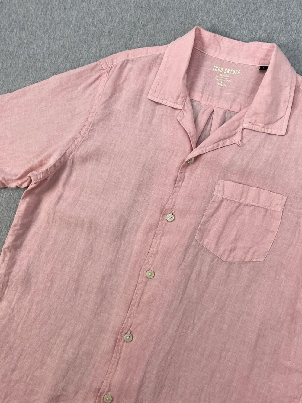 Todd Snyder Camp Collar Shirt Mens M Light Salmon Pink Somelos Portuguese Linen
